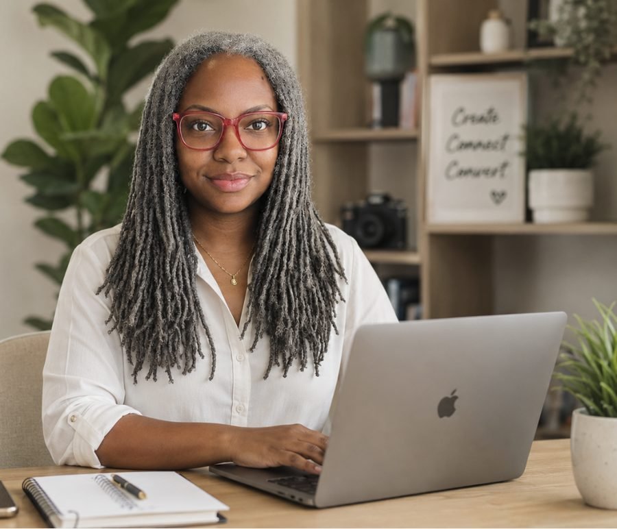Shirley L.A. Brooks working at her desk